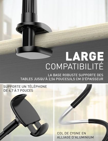 Support Téléphone Lit Flexible Col De Cygne - Rotation 360° Pour Lit, Bureau, Vélo, Poussette