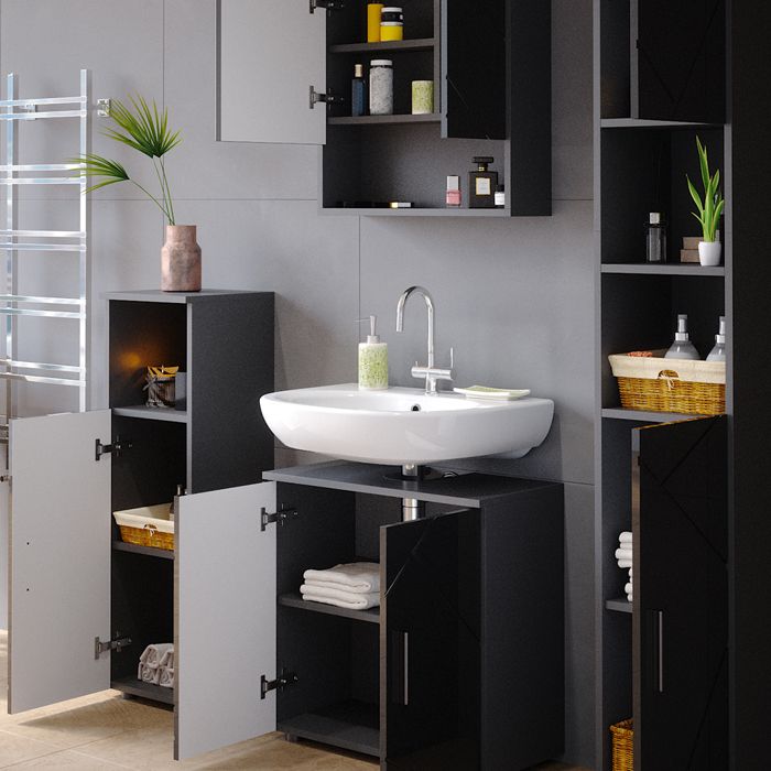 Vicco Ensemble de Meubles de Salle de Bain Irma, Blanc Haute Brillance, 5 pièces