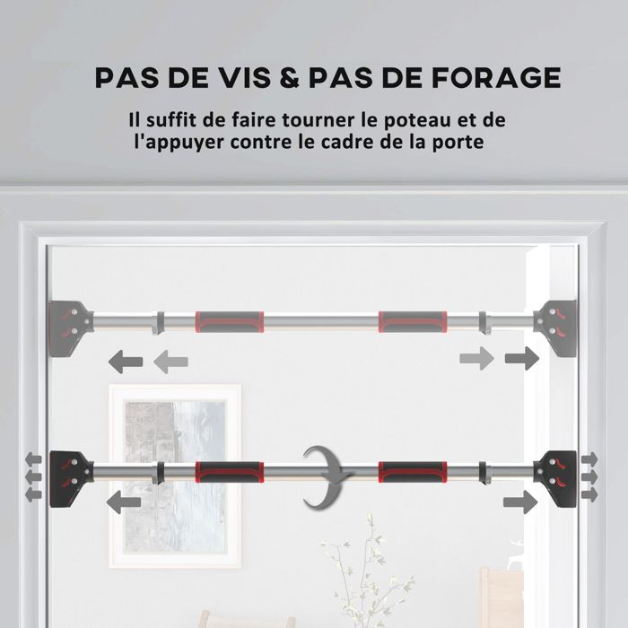 Barre de Traction Porte Barre de Musculation 62-105cm en Acier