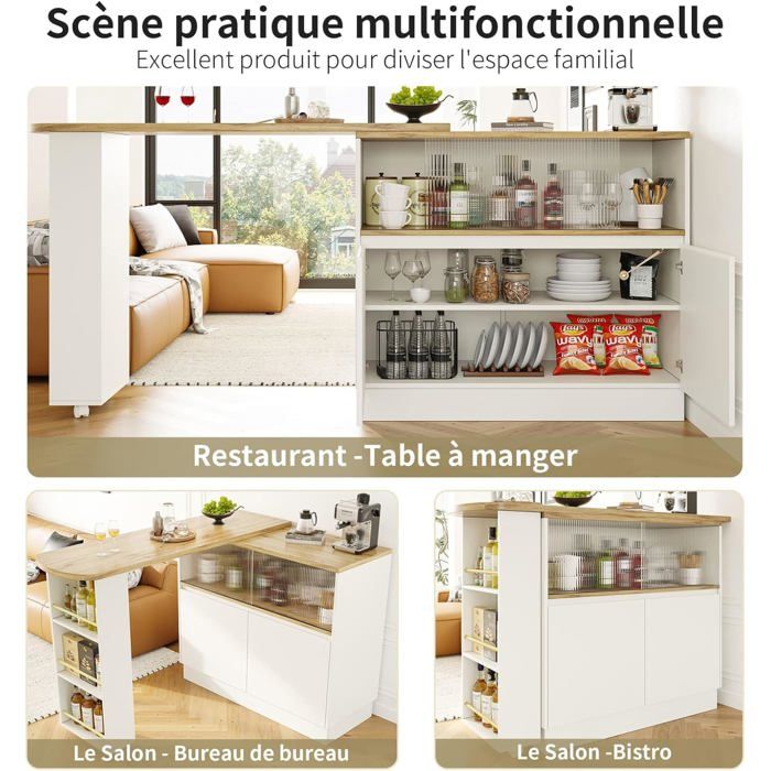 Table de Bar Extensible avec Espace de Rangement - Meuble avec 2 Portes ...