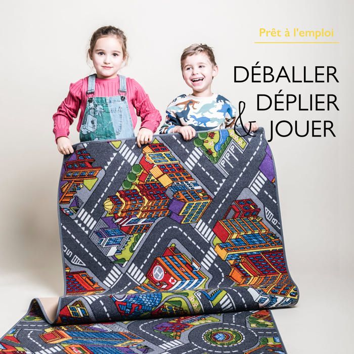 Carpet Studio Tapis Jeu Voiture Enfant 140x200 Cm - Playcity Antidérapant Lavable Chambre Bébé Fille Garçon