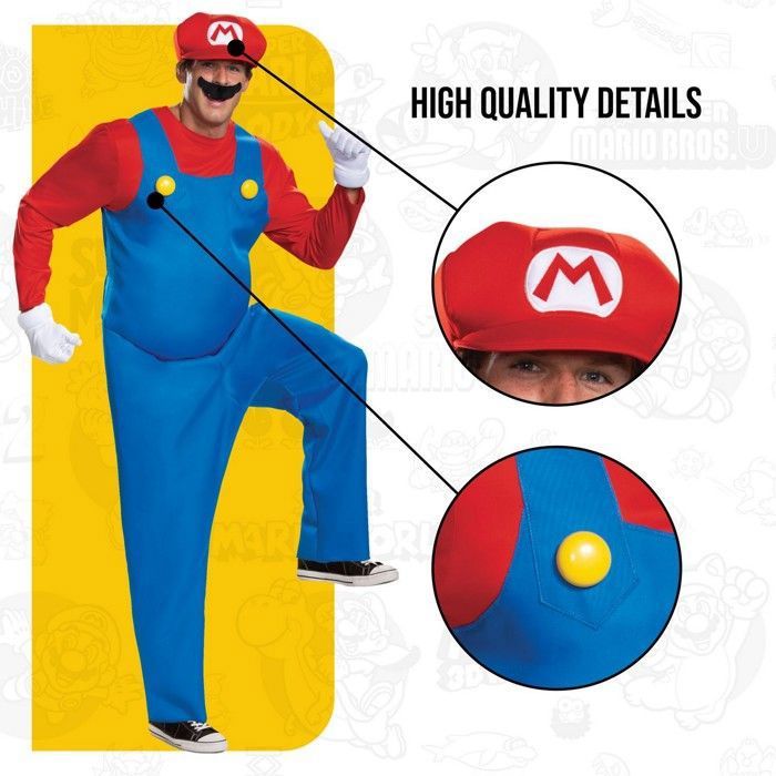 Déguisement Adulte Mario & Luigi – Costume Complet Cosplay Super Mario Bros Avec Casquette, Barbe, Gants Pour Carnaval Halloween