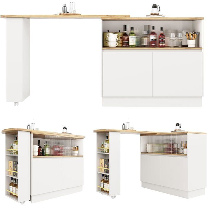 Table de Bar Extensible avec Espace de Rangement - Meuble avec 2 Portes ...