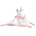 Doudou de reves plat Licorne 20 cm multi textures rose blanc Avec boite cadeau Set peluche bebe naissance et carte animaux-0