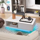 Table Basse Salon COSTWAY - Lumières LED 20 Couleurs - 95 x 55 x 31 CM - Table Basse LED avec Grand Tiroir et Compartiment - Blanc