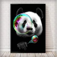Murale Art Peinture Toile Tableaux Panda Soufflant Bulles Abstrait pour La Maison Et Le Bureau DéCorations sans Cadre 50*70cm