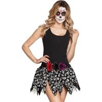 Jupe Dia de los muertos squelettes mexicains adulte - Noir/Transparent/Rouge/Violet - Polyester