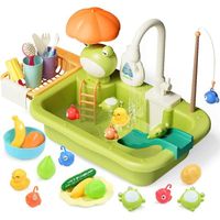 Jouet D'évier de Cuisine, jouet de cuisine avec robinet électrique, jouet de pêche jouet lave-vaisselle pour enfants de 3 ans
