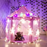Tente de jeu princesse TEMPSA pour enfant avec lumière LED - Rose - 140x140x135cm