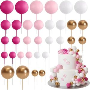 Décoration Gâteau 37 Pièces - Topper Happy Birthday, Boules Et Fleurs Rose/bleu - Pour Baby Shower, Anniversaire - 8