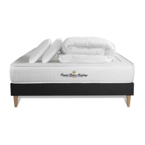 ENSEMBLE LITERIE Ensemble sommier matelas 140x200 Lancaster Ressorts ensachés et mémoire de forme - 22 cm - Ferme - sommier kit Noir + 2 oreillers +