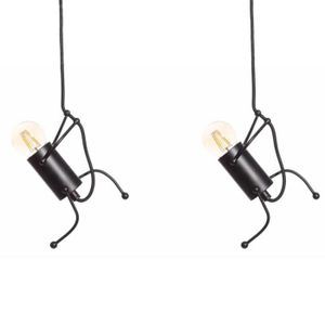Suspension Luminaire Creatif Fer Petit Homme Noir Lustre Luminaire