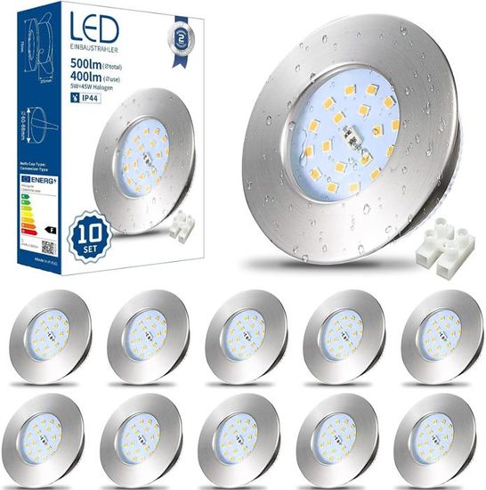 Pack 10 Spots LED Encastrables Noir IP65 5W 2700K Blanc Chaud - Extra Plat Cuisine Salle De Bain 68-80mm