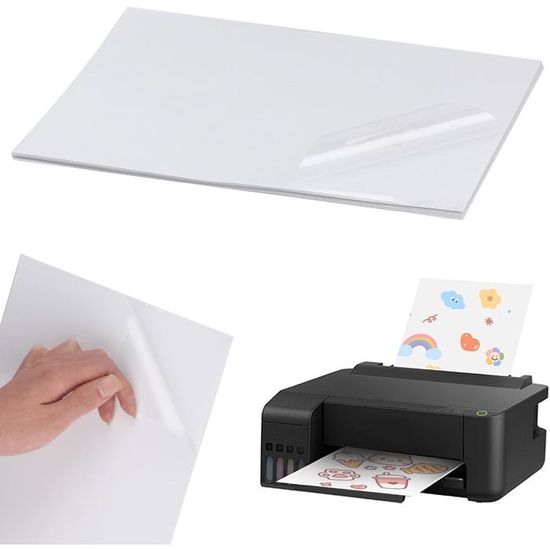 20 Feuilles A4 Vinyle Transparent Autocollant Imprimable - Papier Étanche Jet D'Encre & Laser, 100% Clair