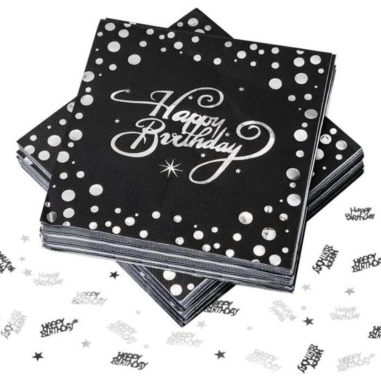 PartyDeco Lot De 20 Serviettes En Papier, 33 X 33 Cm, à 3 Couches, Avec Inscription « Happy Birthday », Pour Anniversaire