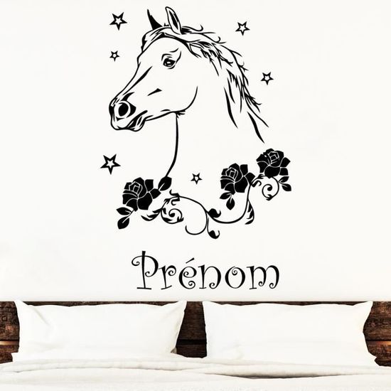 Stickers Muraux Deco Chambre Enfant Ado Sport Equitation Cheval Prenom Personnalise Noir 525x775 Mm Achat Vente Stickers Cdiscount