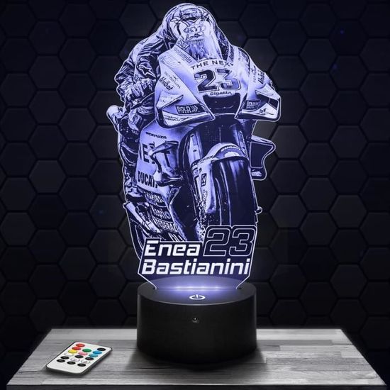 Lampe De Chevet 3D Moto GP Avec Télécommande - Veilleuse LED Multicolore - Fabrication Française - Cadeau
