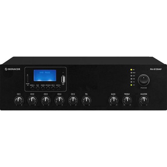 Amplificateur Mono Monacor PA-312 120W - 3 Entrées Micro - Refroidissement Sans Ventilateur - Pour Sono Et Discours