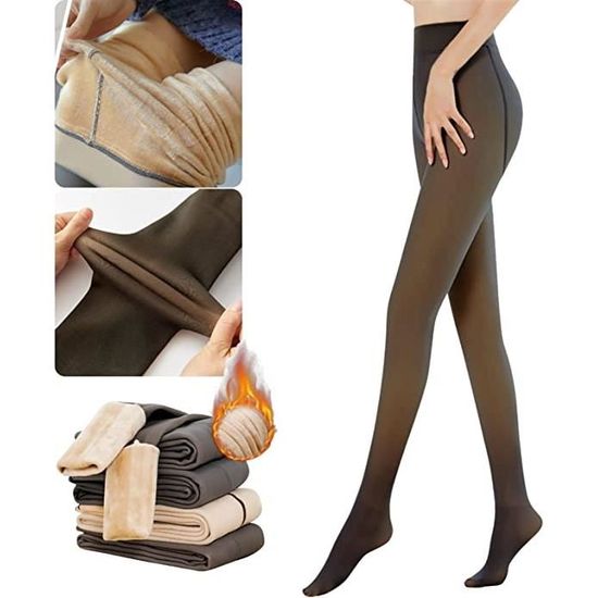 Puimentiua Collant Polaire Femme Grande Taille – Legging Thermique Élastique Effet Transparent Faux Viande, S-3XL, Chaud Doux Hiver