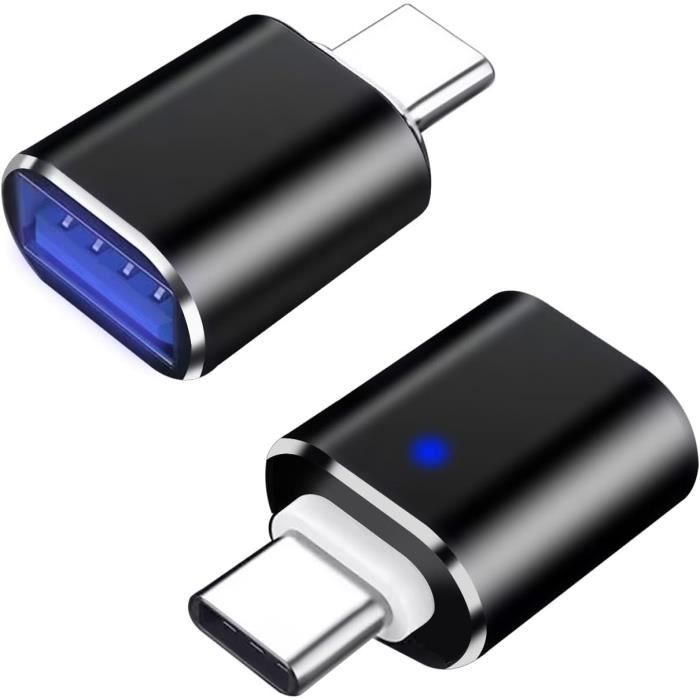 Adaptateur USB 3.0 Femelle Vers USB-C Mâle OTG - Métal - Transfert 5Gbps - LED - Neuf