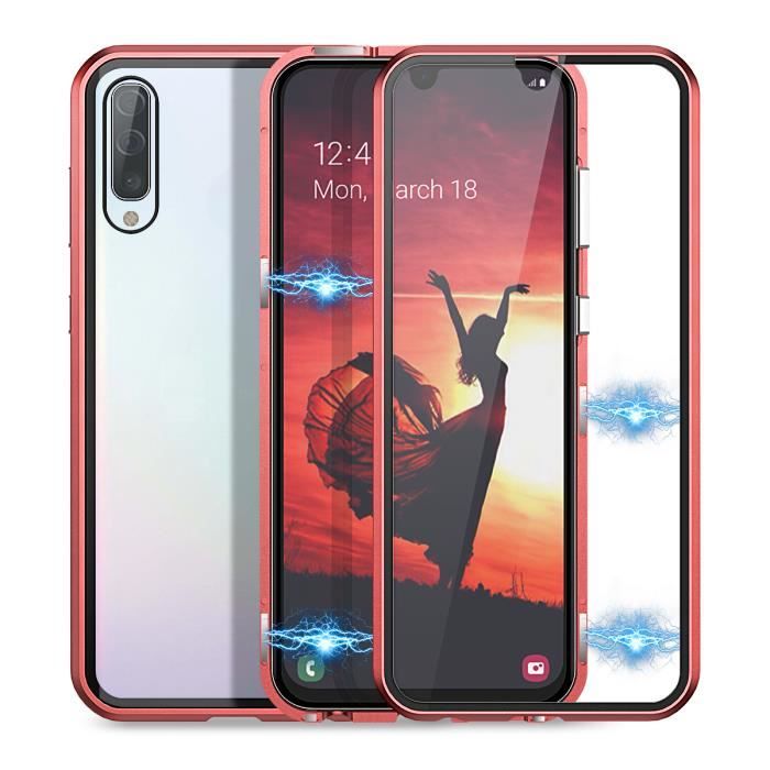【CaseMe】Coque Samsung Galaxy A50 Bumper Case d'adsorption magnétique Cadre métallique Ultra Fin Verre trempé avec Couvercle à Aimant