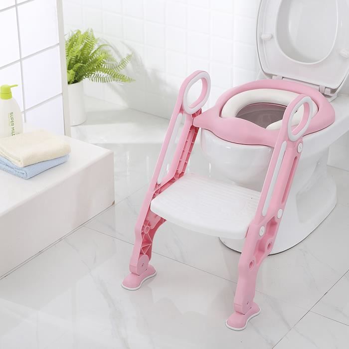 Réducteur Toilette Pour Bébés Enfants anti-dérapant Réducteur De Toilette Siège d'Apprentissage Escalier Rose et Blanc