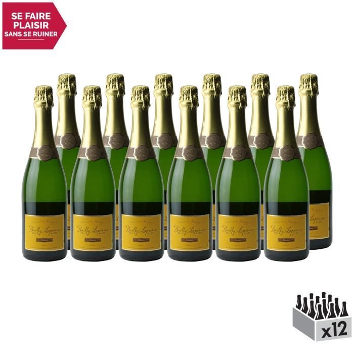 Crémant de Bourgogne Brut Réserve Blanc . Lot de 12x75cl . Les Caves Bailly Lapierre . Vin effervescent AOC Blanc de Bourgogne .