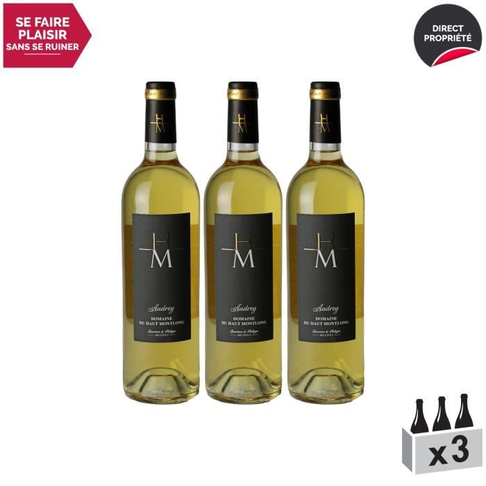 Monbazillac Audrey Blanc 2016 - Lot de 3x75cl - Domaine du Haut-Montlong - Vin Doux AOC Blanc de Bordeaux - Cépages Sémillon,