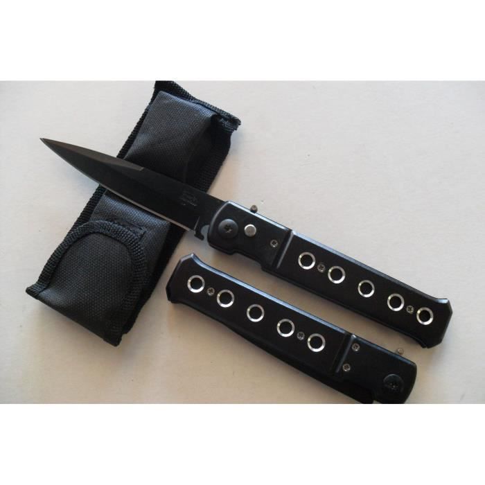 Couteau de Poche Lame Acier Fine 10 Cm Manche En Acier/Trous 12 Cm Chasse Pêche Bivouac