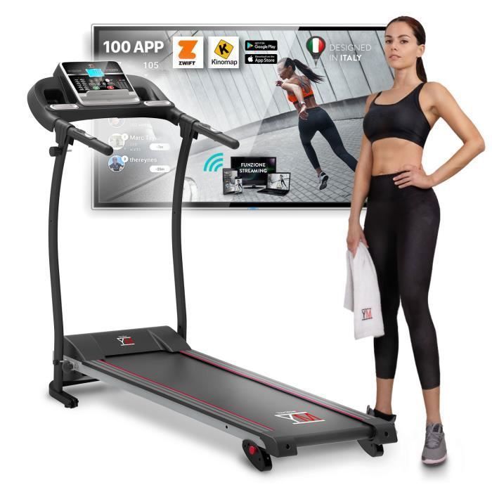 Tapis de Course Électrique Pliable YOUR MOVE mod. TAP 100 APP, 11 km/h, Bluetooth App KINOMAP et ZWIFT, Inclination 12 Programmes YM