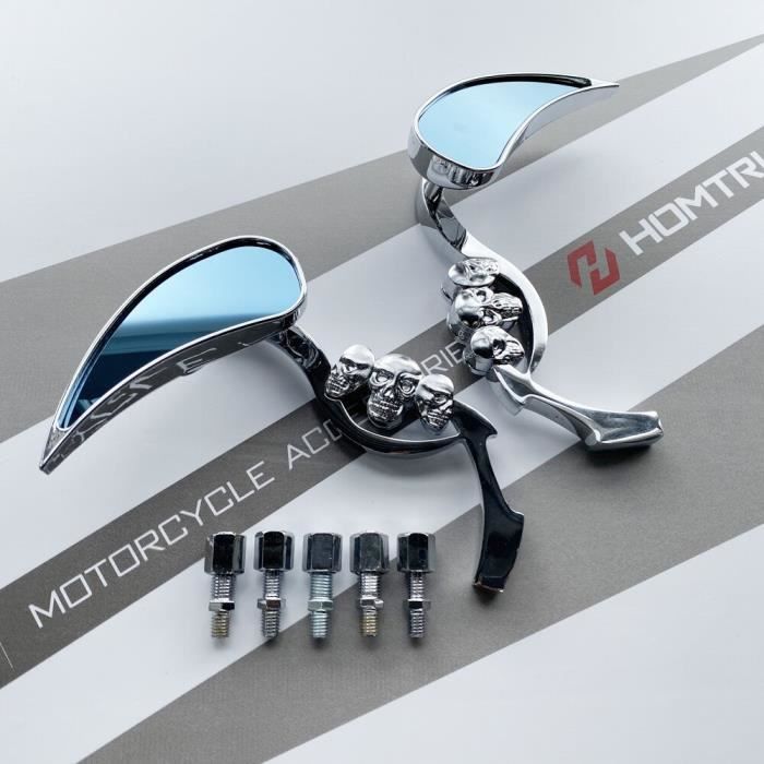 Rétroviseurs et miroirs,Chrome larme crâne rétroviseur pour Harley Chopper Bobber Cruiser Softail - Type chrome