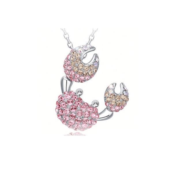 Pendentif Crabe en Cristal Swarovski Elements Rose et Plaqué Rhodium
