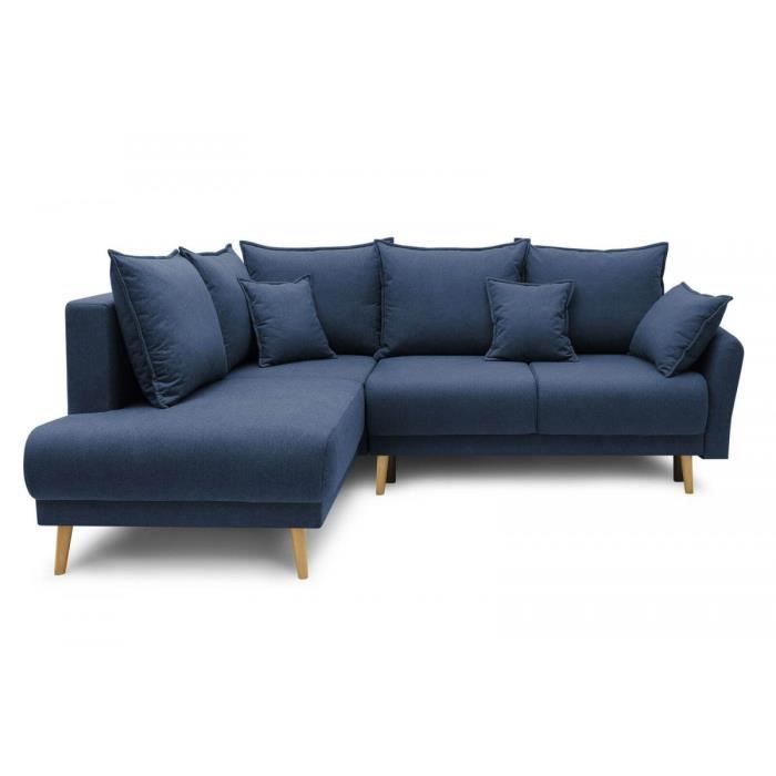 BOBOCHIC CANAPÉ D'ANGLE L CONVERTIBLE AVEC COFFRE MIA Bleu Marine Angle gauche Tissu cashmere Convertible Coffre de rangement