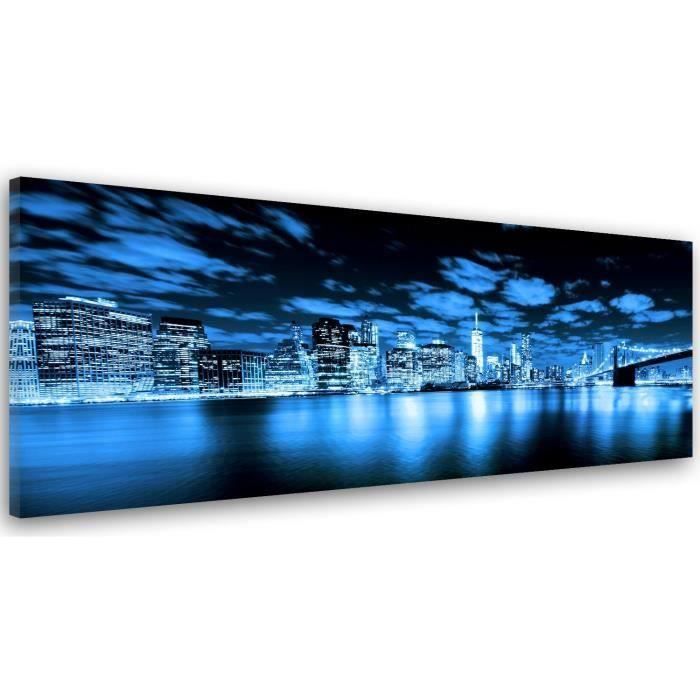 Tableau déco mural impression sur toile 40x120 VUE NEW YORK BLEU NOIR