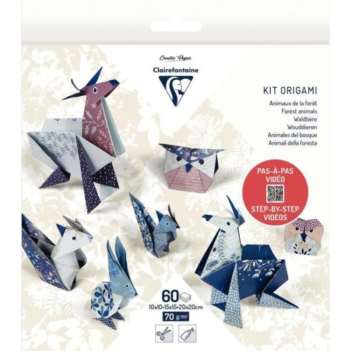 Pochette de 60 feuilles Origami 3 formats animaux de la forêt