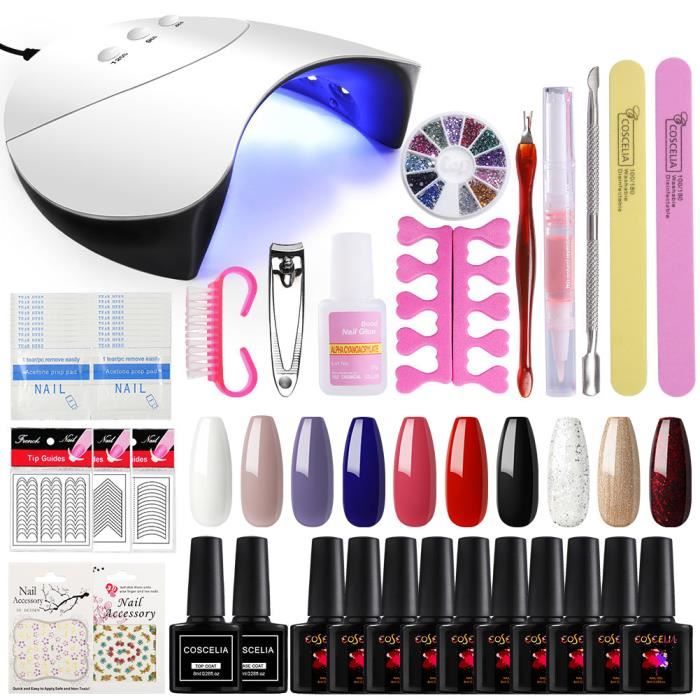 Kit Complet Nail Art Vernis à Ongle Gel Nail Polish Ongle en Gel Top coat Base coat Manucure Accessoires Set
