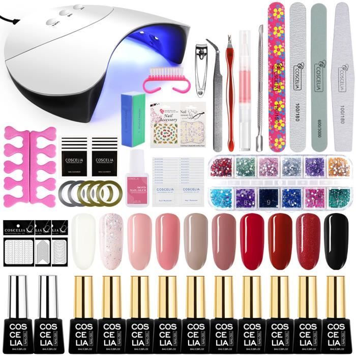 Coscelia 36W UV/LED Lampe Machine Kit 10pc Vernis Gel Semi Permanent Gel Polish Vernis à Ongle Top Coat Base Coat Accessoires Nail