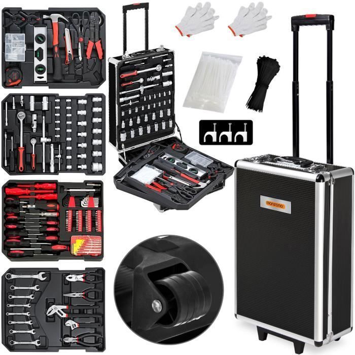 Monzana - Valise à outils • 899 pièces - Aluminium • poignée télescopique • roulante - Boite, malette, accessoires, nombreux outils