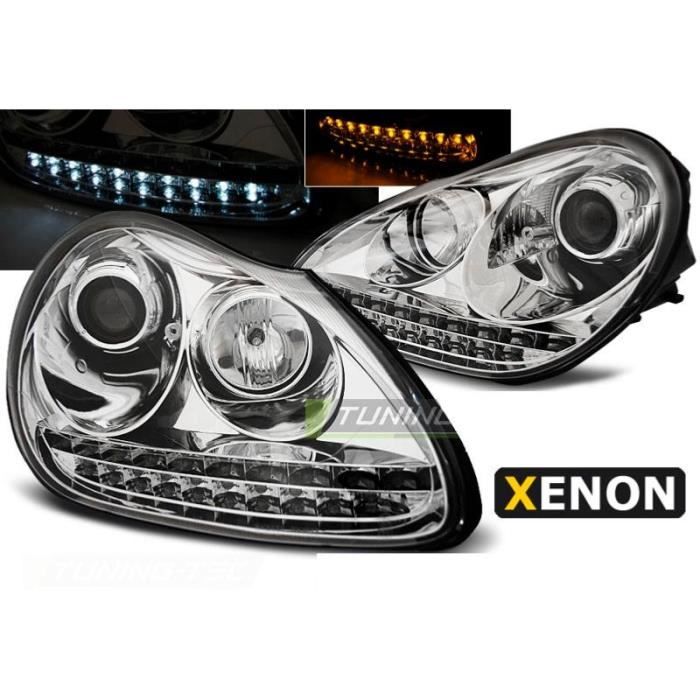 Paire de feux phares Porsche Cayenne 02-06 Daylight led xenon chrome