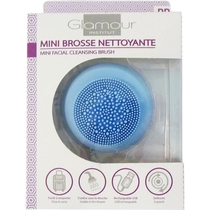 GLAMOUR INSTITUT- MINI BROSSE NETTOYANTE ET MASSANTE VISAGE RECHARGEABLE. Rose, Bleu ou vert. Coloris aléatoire