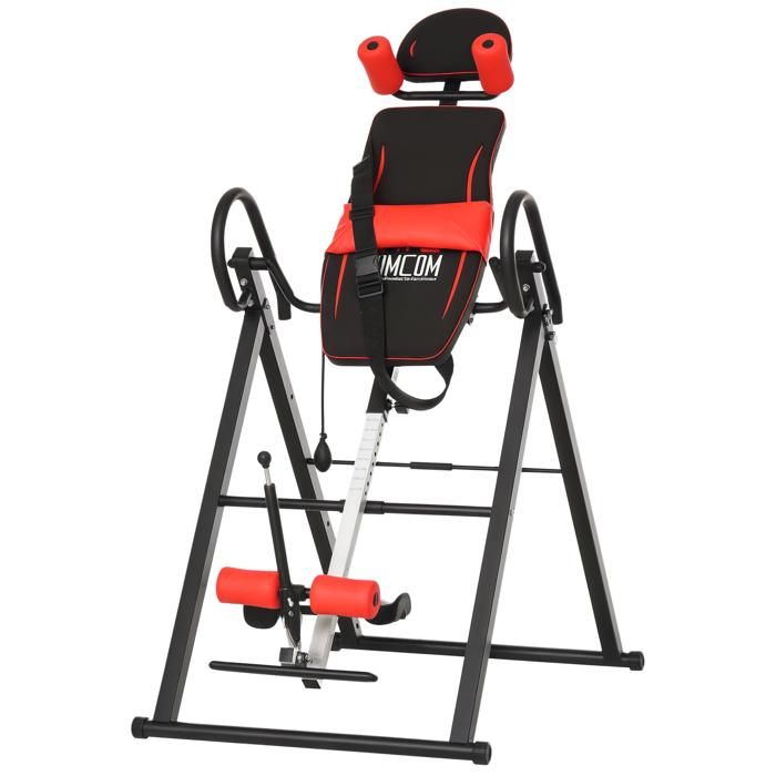 HOMCOM Table d'inversion de Musculation Pliable Ceinture de sécurité réglable Angle inversé Ajustable 3 Niveaux Acier Rouge Noir