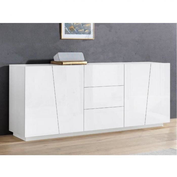 Buffet design VEGA XL 220 cm Finition blanc laqué brillant 3 tiroirs 4 portes blanc Inside75
