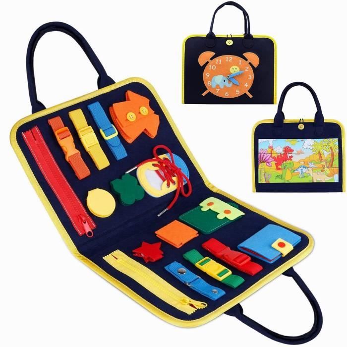 KENLUMO Busy Board pour Enfants,Portable Busy Board Montessori Jouet Éducatif,Enfants Jouets,Puzzles de dinosaures,bleu