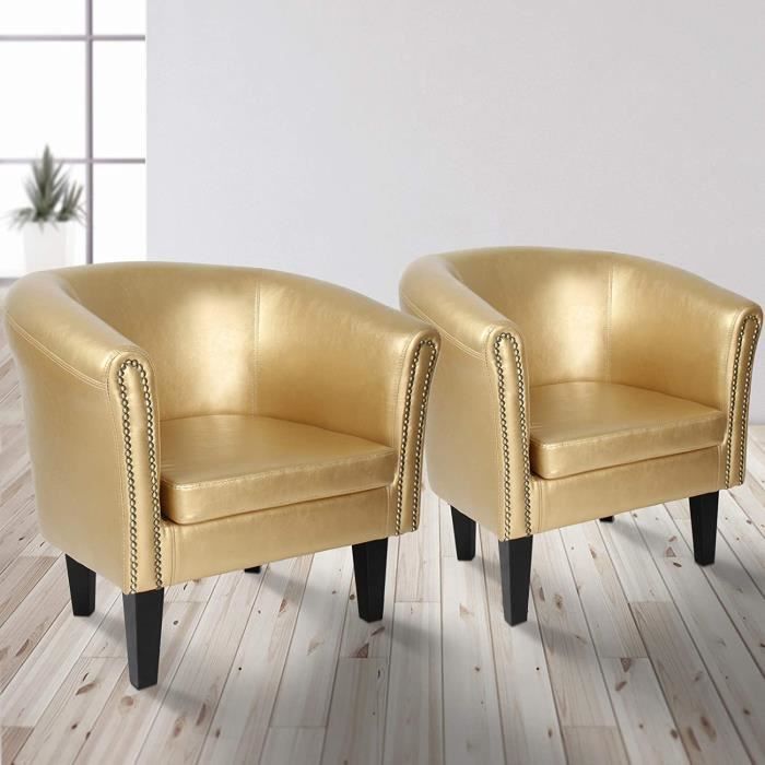MIADOMODO® Fauteuil Chesterfield - Lot de 2, Simili Cuir et Bois, 58x71x70cm, Doré - Chaise, Cabriolet, Meuble de Salon