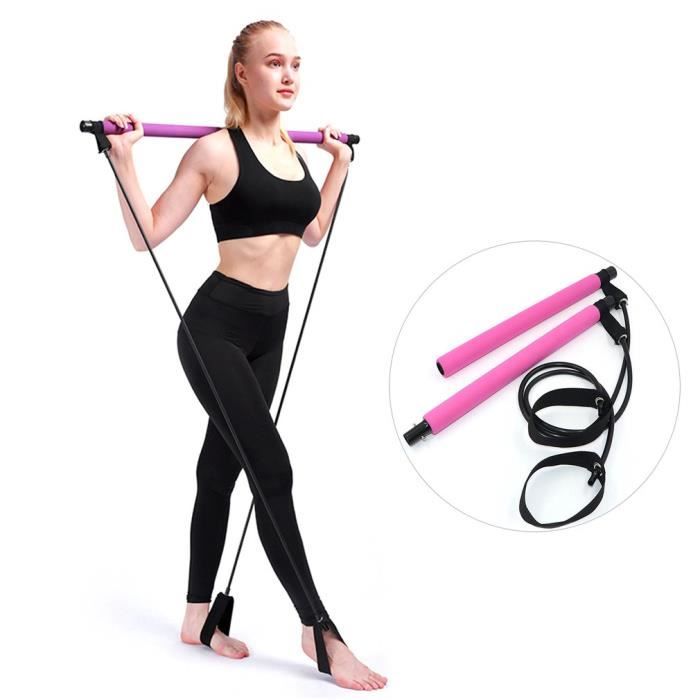 Pilates Bar Kit - Barre de Musculation Muscle Bande de résistance Gym à Domicile Pilates Body Workout - rose