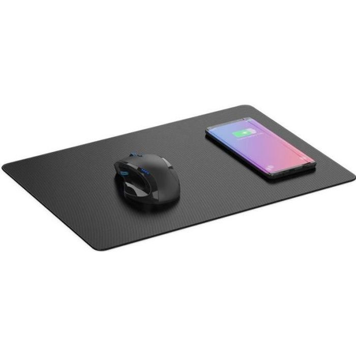 SHOP-STORY - Tapis de Souris Noir avec Chargeur Sans Fil à Induction Qi intégré dans Zone de Chargement - Couleur Noir