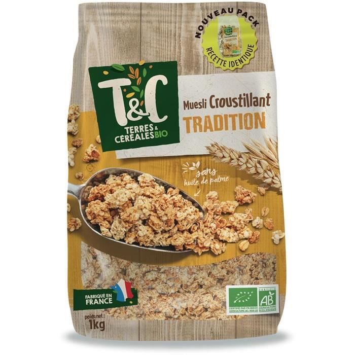 LOT DE 3 - TERRES ET CEREALES : Muesli croustillant bio Tradition 1 kg
