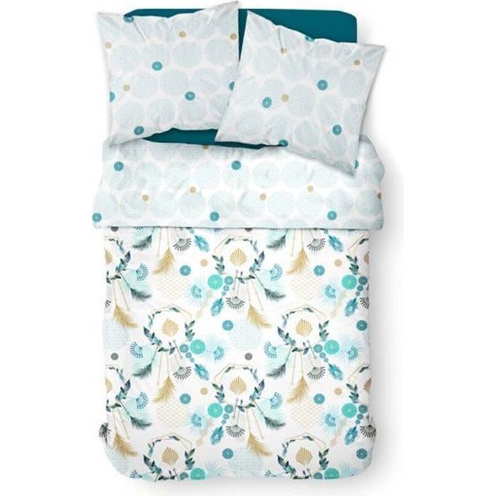 TODAY Parure de lit 2 personnes 220X240 Coton imprime vert Floral SUNSHINE TODAY