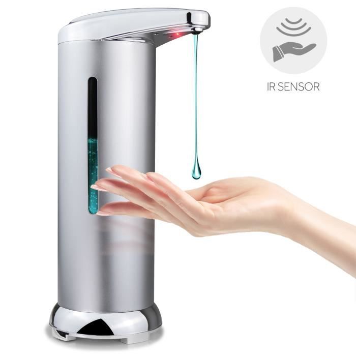 Distributeur de savon automatique à capteur IR en acier inoxydable , adapté aux salles de bain, cuisines, etc. Gris