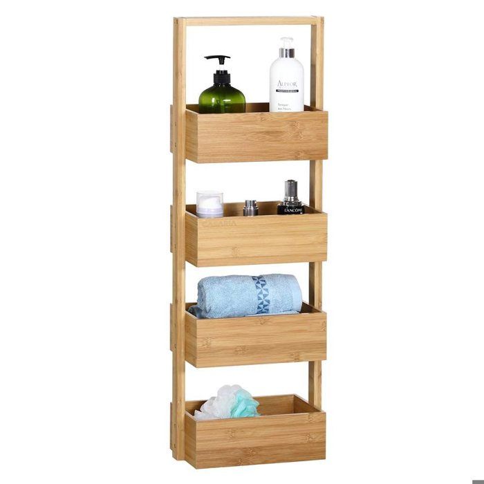 étagère de rangement bambou - 4 compartiments - meuble moderne - salle de bain cuisine couloir